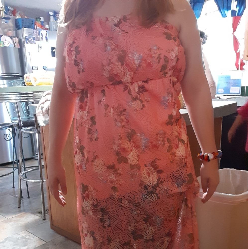 Strapless lace floral dress